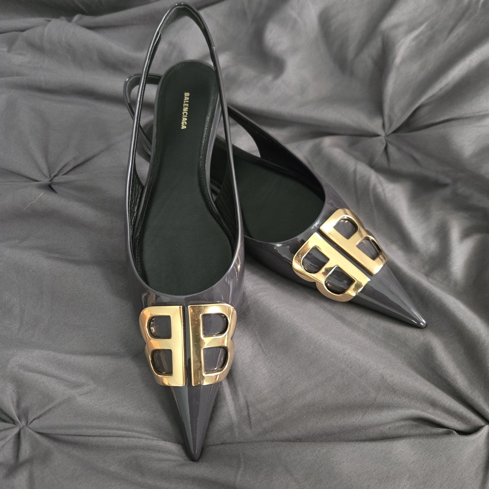 NEW Balenciaga Flat Slingback Elegant Gray and Gold Women's Shoes